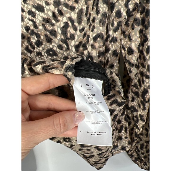 IRO Rusko Strong Shoulder Silk Crew Neck Leopard Top Women's Multi Size: XS NWT - Picture 9 of 10